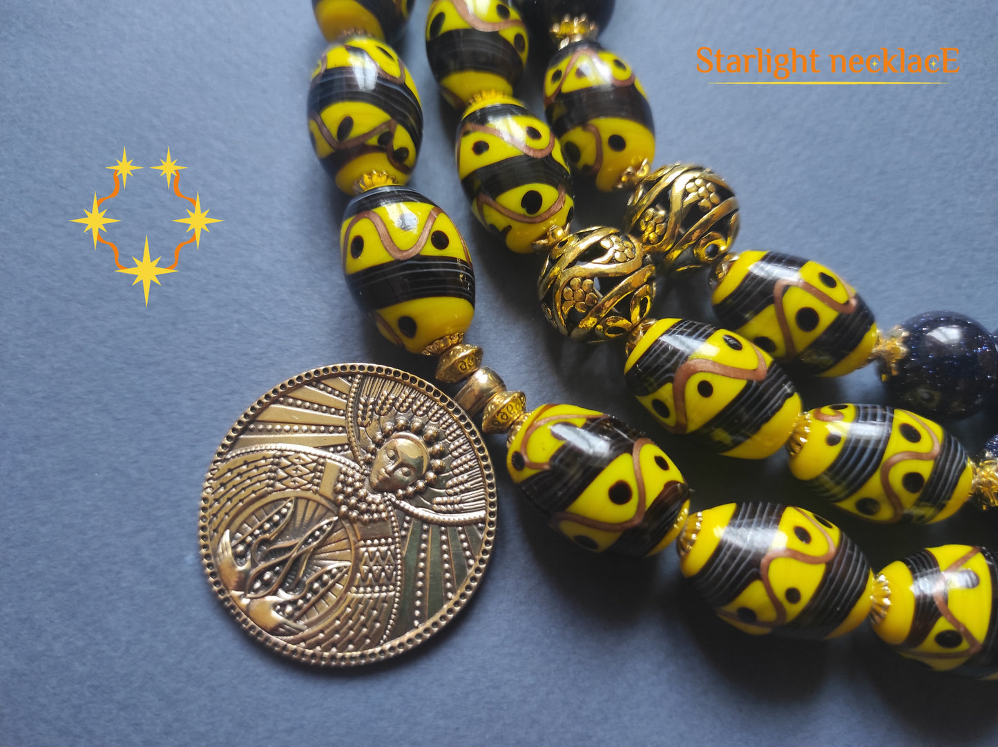 Necklace zgarda "Ukrainian starfall (2)" from glass beads and adventurous
