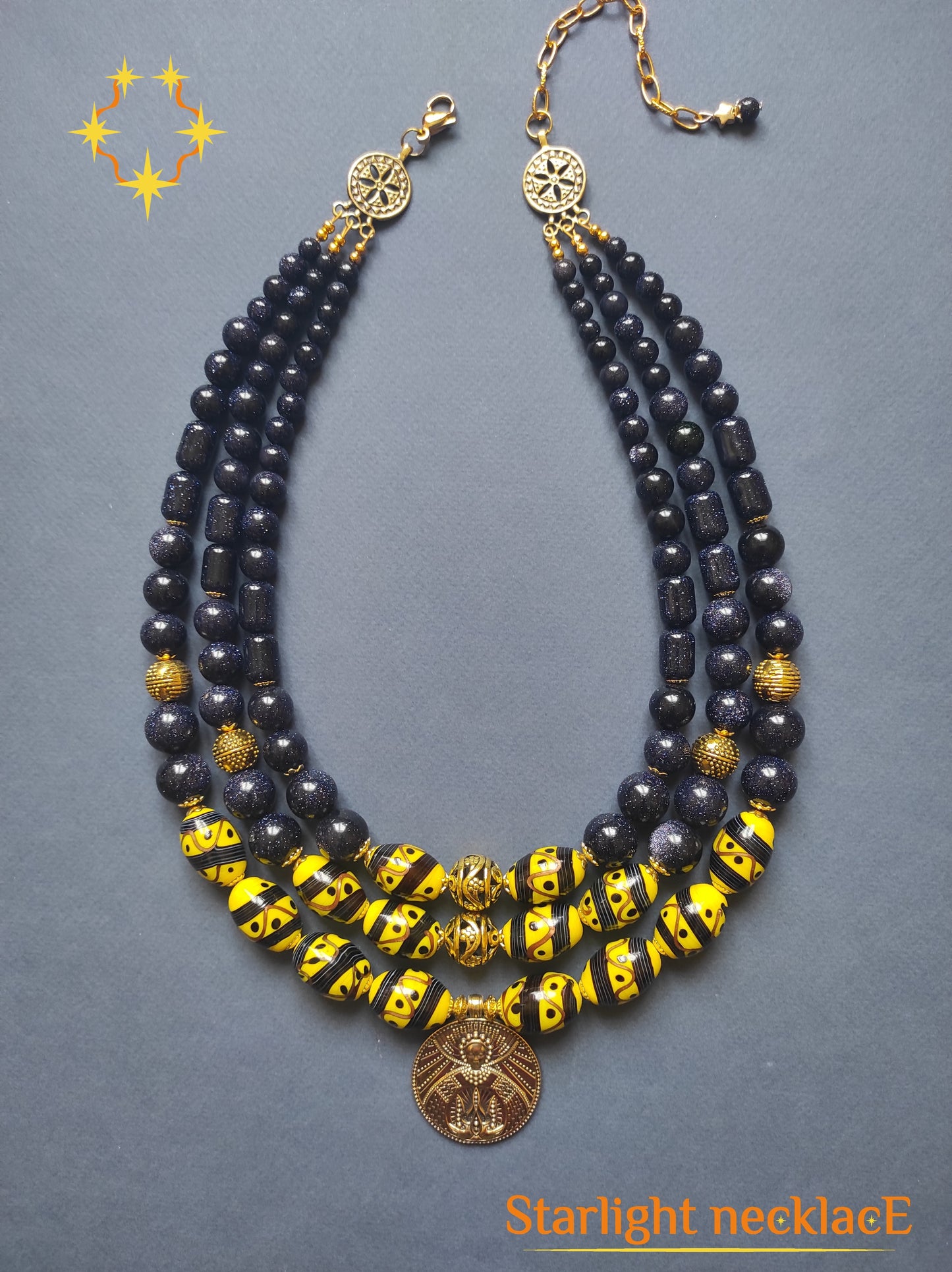 Necklace zgarda "Ukrainian starfall (2)" from glass beads and adventurous