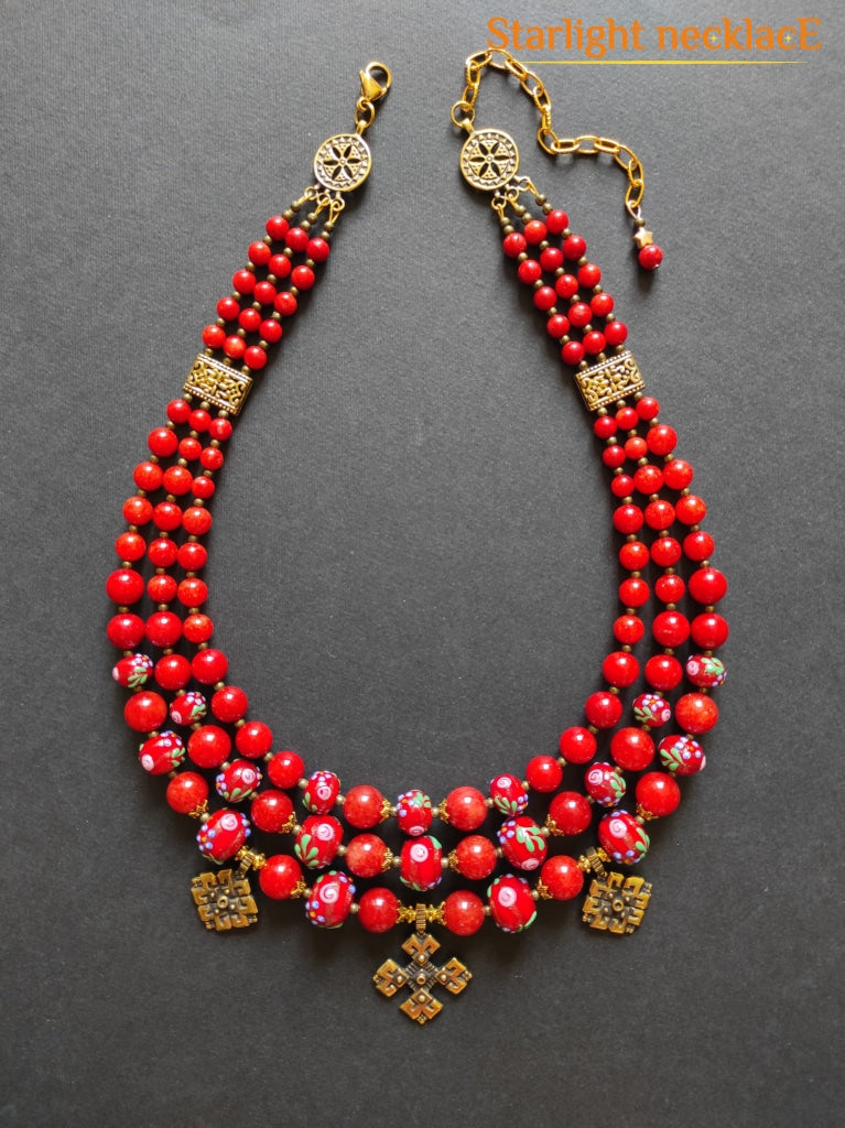 Necklace Zgarda Marichka From Glass Beads And Jadeite