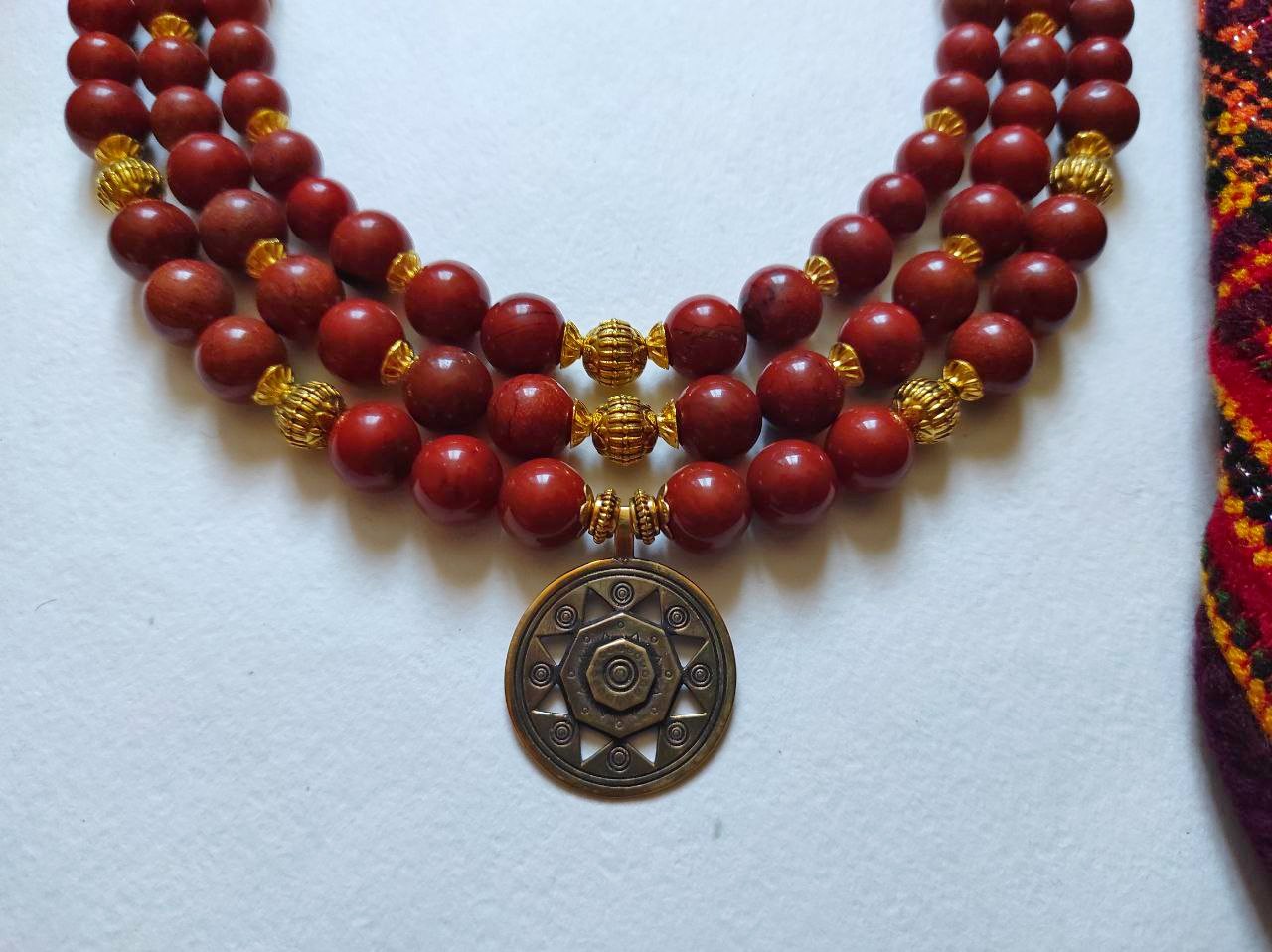 Necklace zgarda "Halychanka" from red jasper