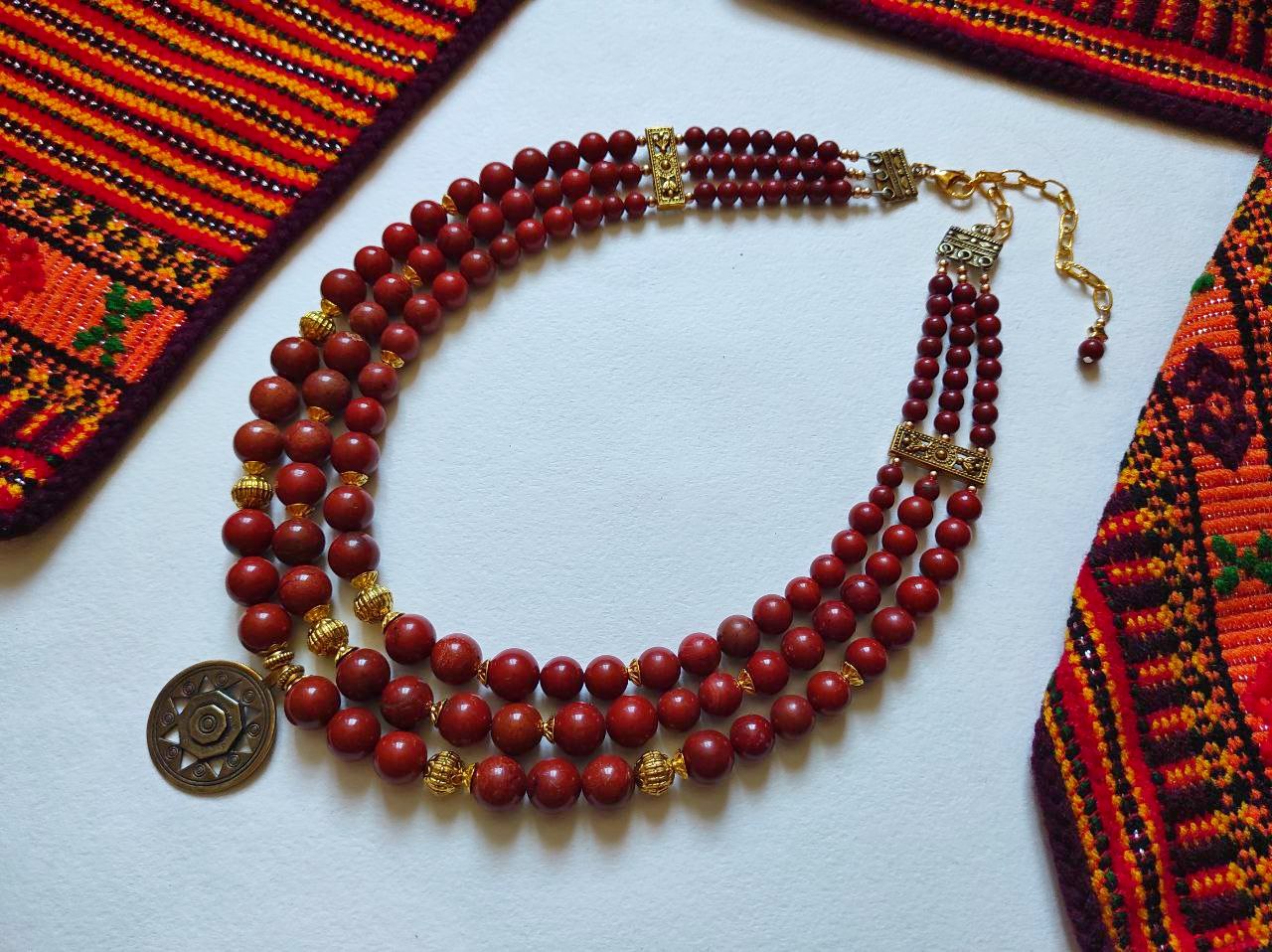 Necklace zgarda "Halychanka" from red jasper