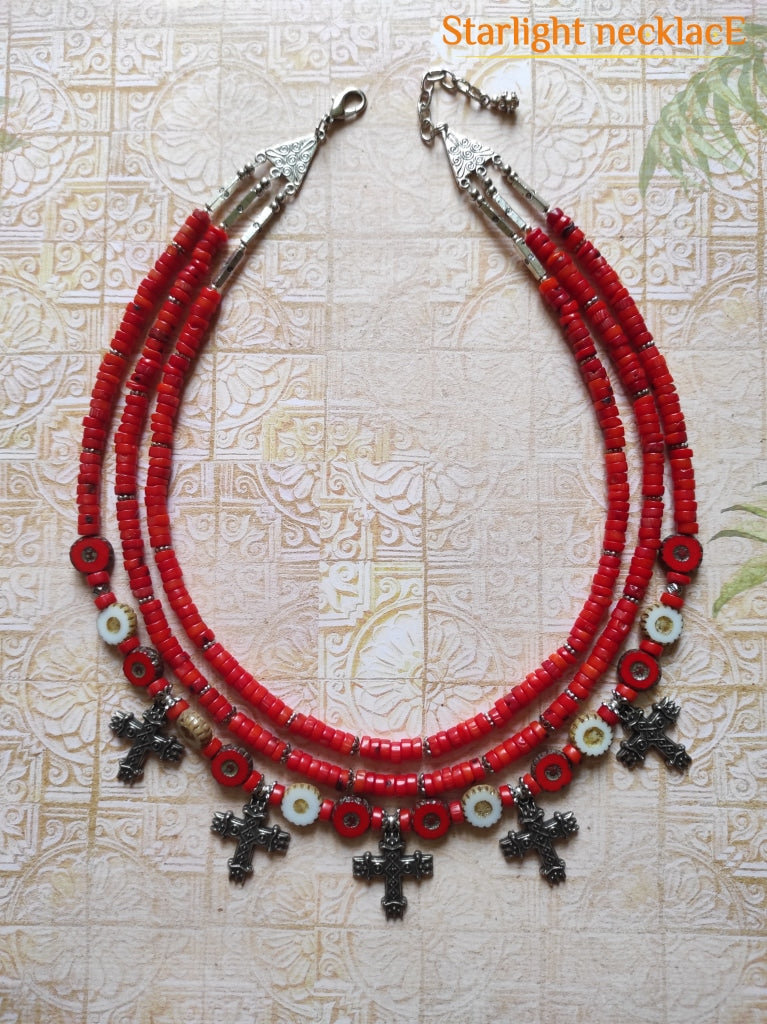 Necklace Zgarda Coral Corolla From Glass Beads And Coral