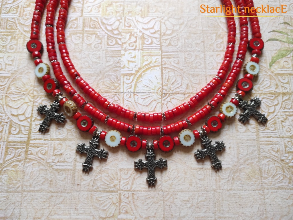 Necklace Zgarda Coral Corolla From Glass Beads And Coral