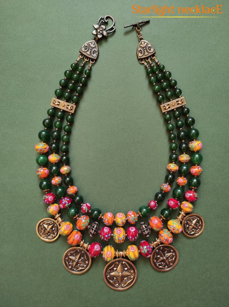 Necklace Zgarda From Kosmach From Glass Beads And Chalcedony