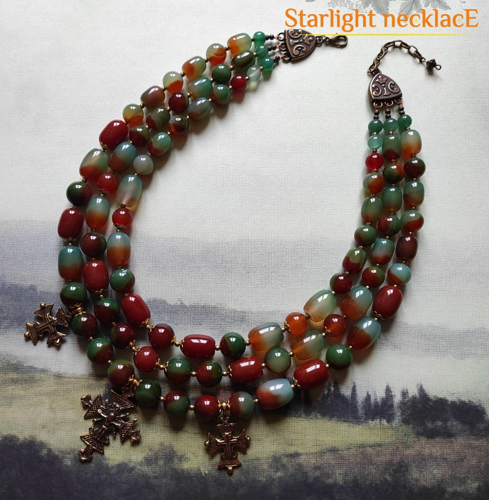 Necklace Zgarda Grapes From Agate Peacock And Carnelian