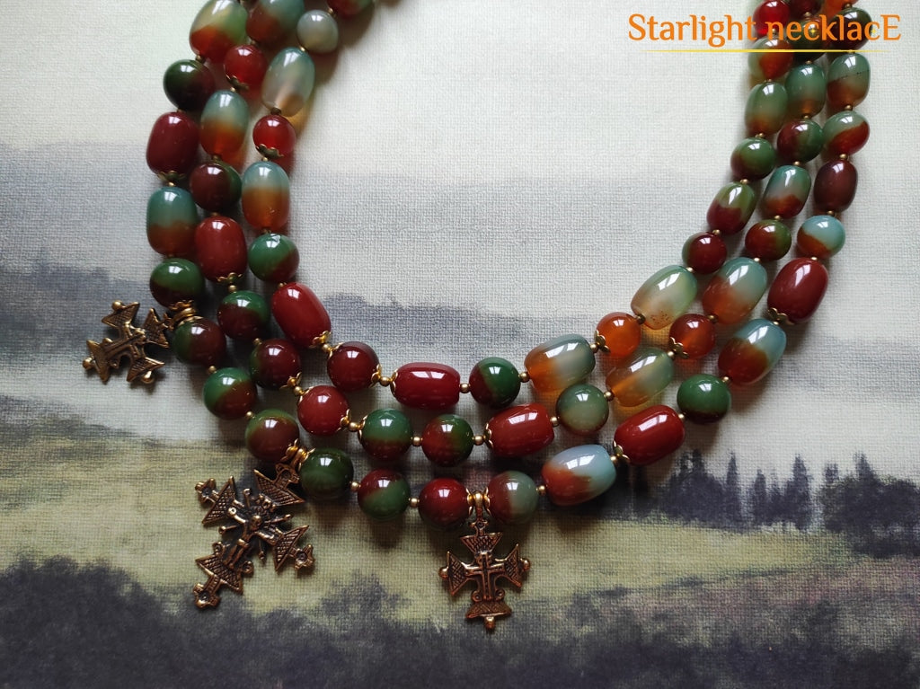 Necklace Zgarda Grapes From Agate Peacock And Carnelian