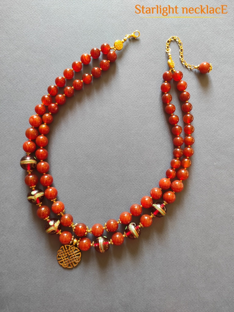 Necklace Zgarda Honey Bell From Glass Beads And Arnelian