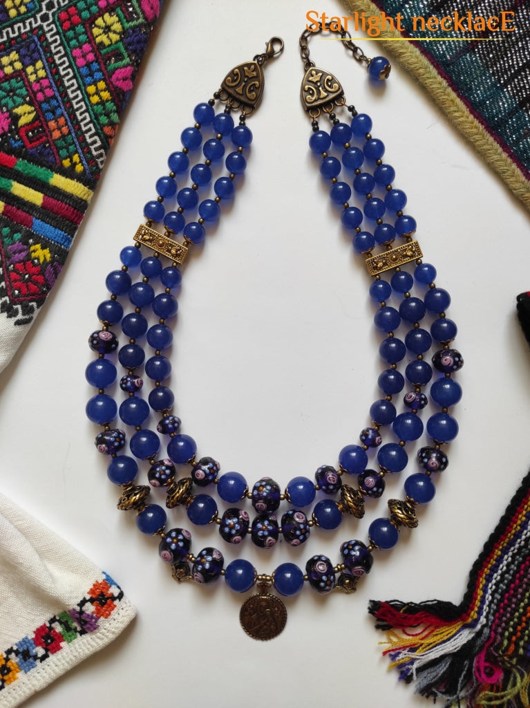 Necklace Zgarda Hutsulka Ksenia From Glass Beads And Halcedony