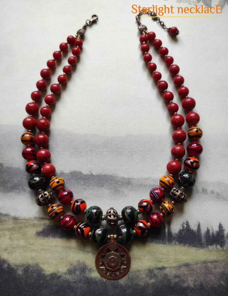 Necklace Zgarda Pysanky From Kosmach Coral And Glass Beads
