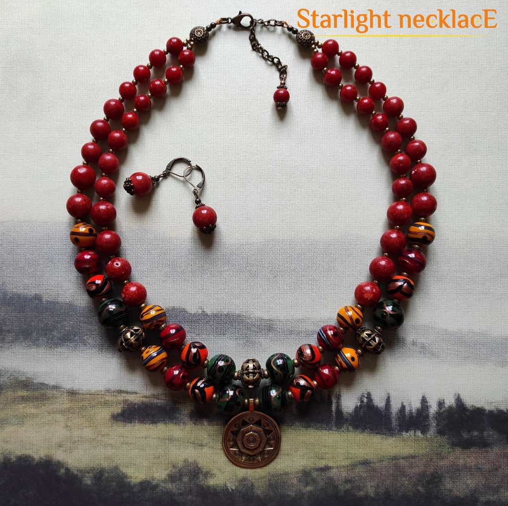 Necklace Zgarda Pysanky From Kosmach Coral And Glass Beads