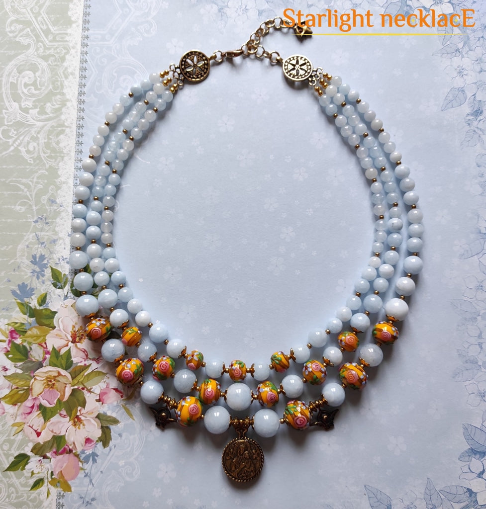 Necklace Zgarda Ukraine In Bloom From Glass Beads And Aquamarine