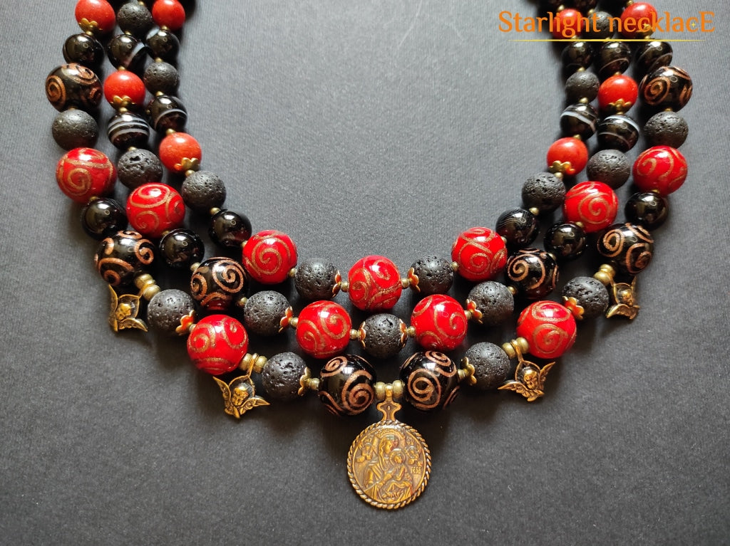 Necklace Zgarda Ukrainian Indestructibility From Glass Beads Agate And Coral