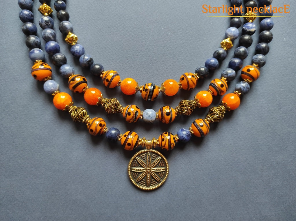 Necklace Zgarda Ukrainian Sunset From Glass Beads And Sodalite